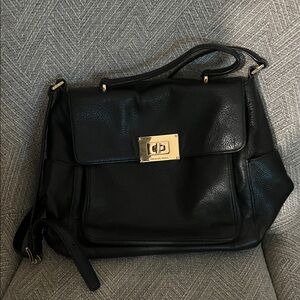 Michael Kors Black Leather Shoulder Bag with Gold Accents